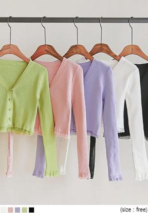 Lace Trim V-Neck Cropped Cardigan