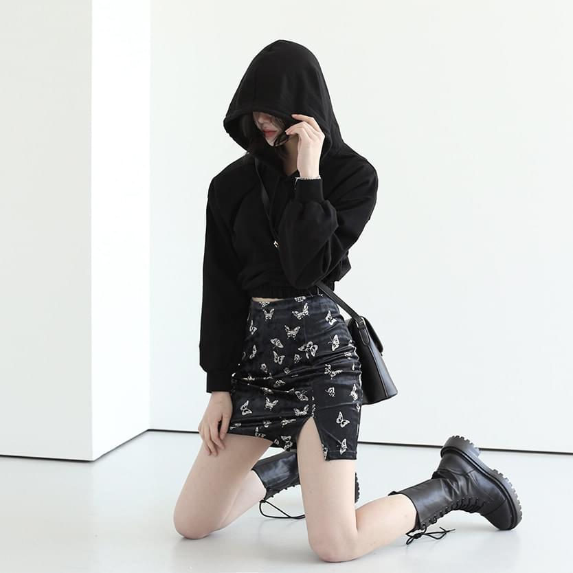 나비 벨벳 슬릿 스커트