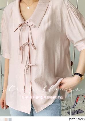 Ribbon Accent Silky Blouse