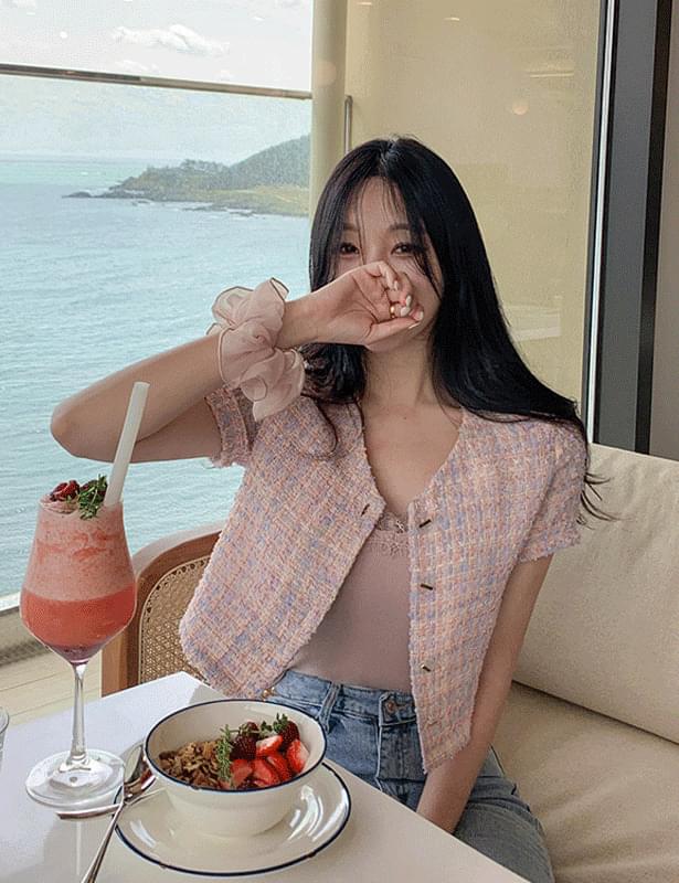 Cotton candy tweed crop jacket