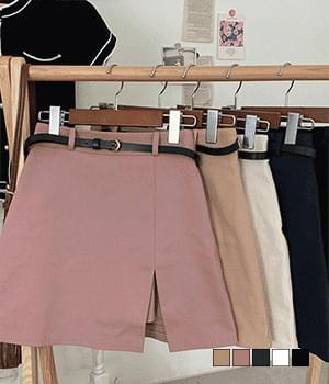 사이드 트임 벨트 SET 면 미니 스커트