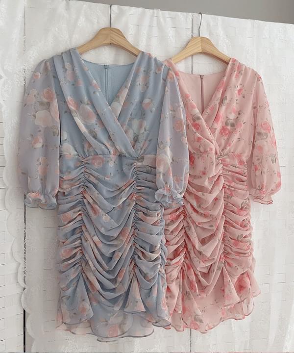 Mood Flower Shirring Dress 2color