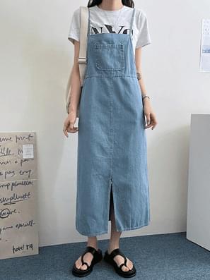Robe Pocket Denim String Long Dress