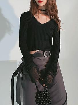 V-Neck Beading Crop Knitwear