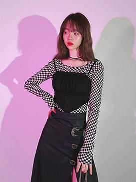 See-through checker cropped T-shirt