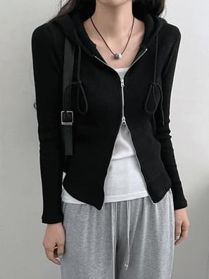 2-way Ribbed hooded zip-up