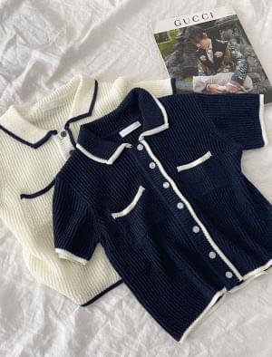 Ponzu collarneck linen cardigan