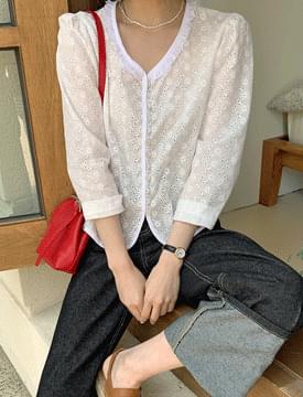 Mini frill punching cotton cardigan