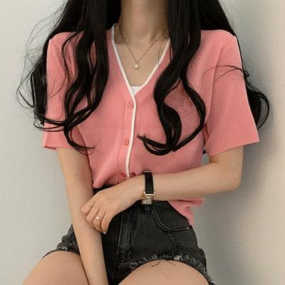 Color short sleeve cardigan