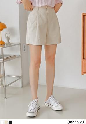 Pleat Accent Cotton Mini Shorts