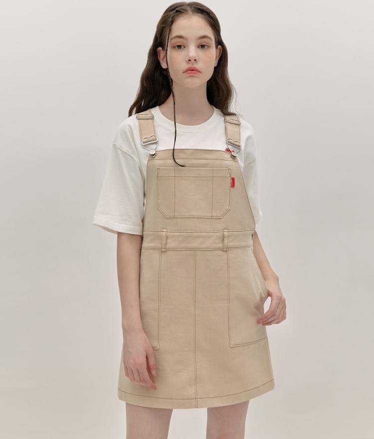 Heart Stitch Overall Dress (Beige)