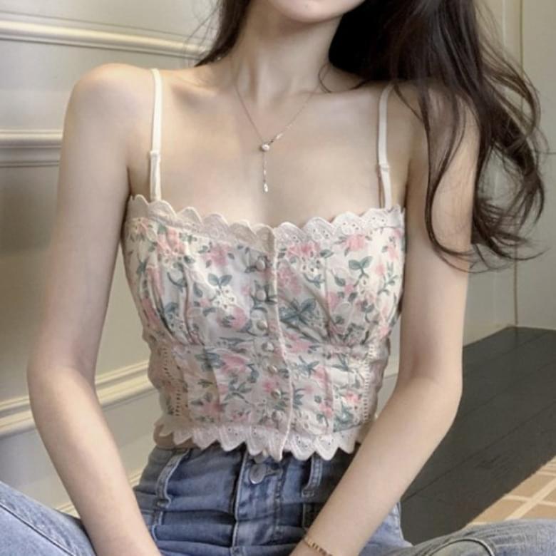 레이스 스위티 꽃 탑 나시