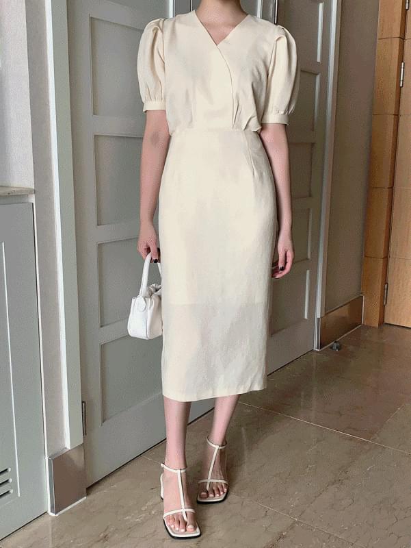 Sand V-Neck Dress