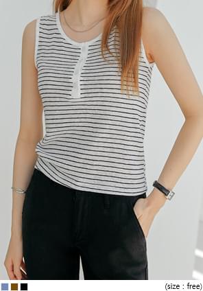 Henley Neck Striped Sleeveless Top
