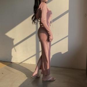 Hooded Ribbed Zip Hooded Long Dress