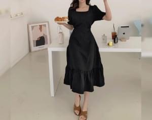 Cleju Square Neck Back Ribbon Long Dress