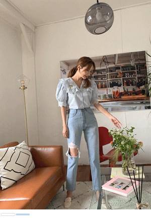 sun-filled flower embroidered blouse