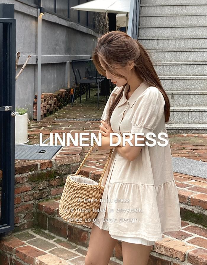 Linen linen shirring Dress