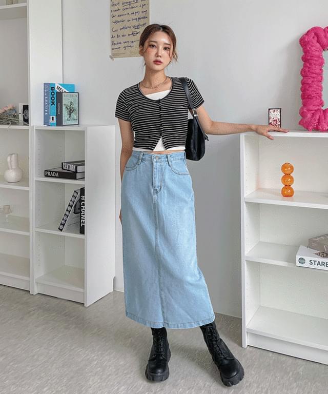 Peven Split Denim Long Skirt