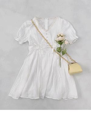 Butti Shirring Puff Short Sleeve Dress