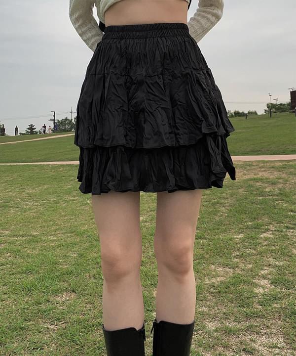 satin cancan wrinkled skirt