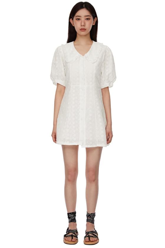 collar punching lace short dress