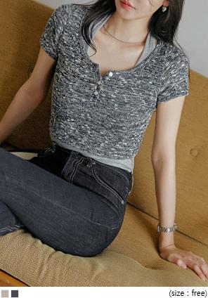 Cropped Heathered Knit Top
