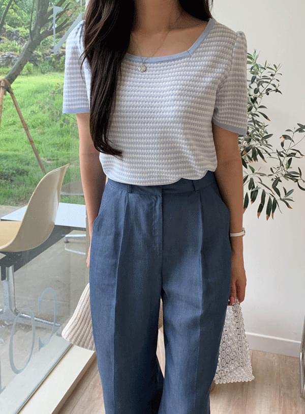 Check Puff Short Sleeve Knitwear