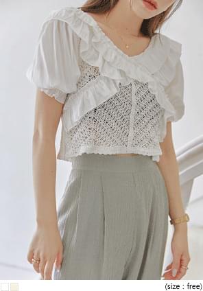 Frill Trim Crochet Cropped Blouse