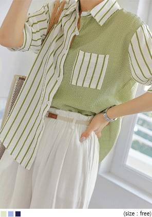 Unbalanced Stripe Loose Shirt