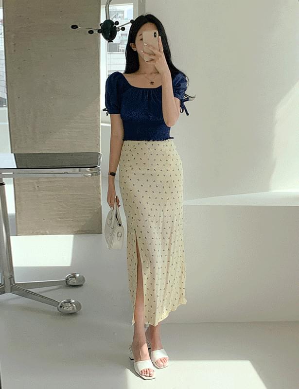 rotain small flower slit long skirt