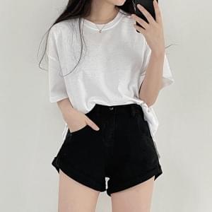 Denim, cotton roll-up short pants
