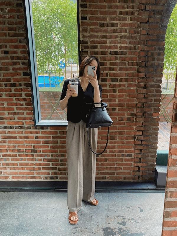button pintuck wide slacks