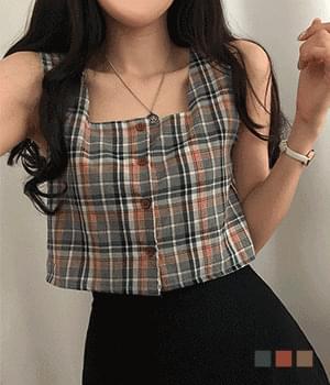 로체 체크 스퀘어넥 블라우스