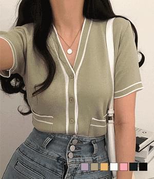 발렌타인 배색 반팔 가디건