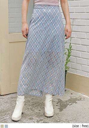 KUNA CHECK BANDING LONG SKIRT