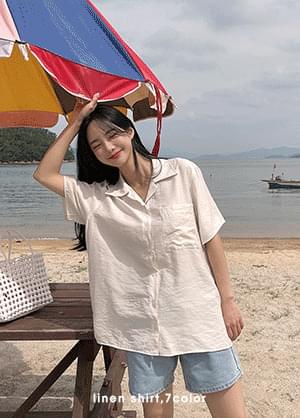 (린넨 60%) 르에딘 린넨 반팔 카라 셔츠