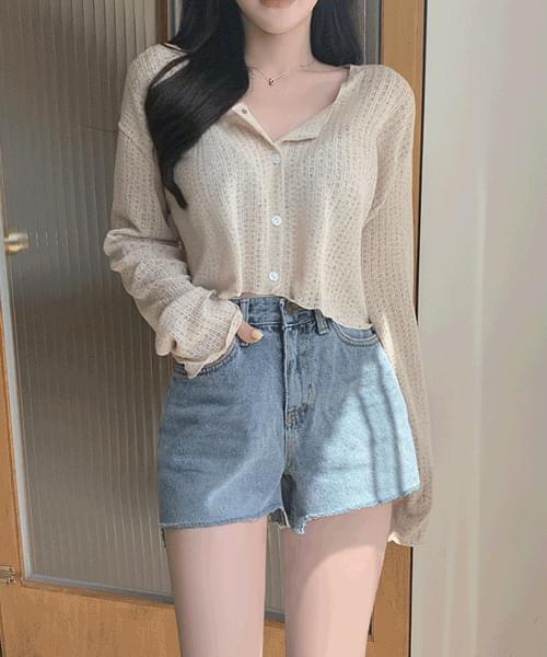 아이츄 린넨 크롭 셔링 긴팔 가디건 (베이지/아이보리/블랙)