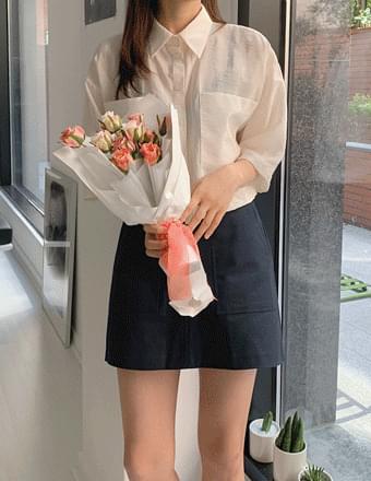 오조*크롭포켓반팔블라우스