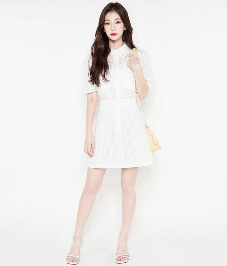 뒤트임 펀칭레이스 원피스