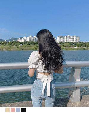 오끼 허리 크롭리본 블라우스