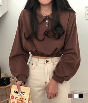 초코 카라 밴딩 크롭 맨투맨 티셔츠