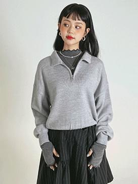 카라 지퍼 크롭니트
