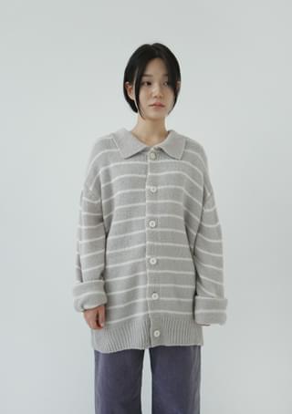 over-fit stripe knit cardigan