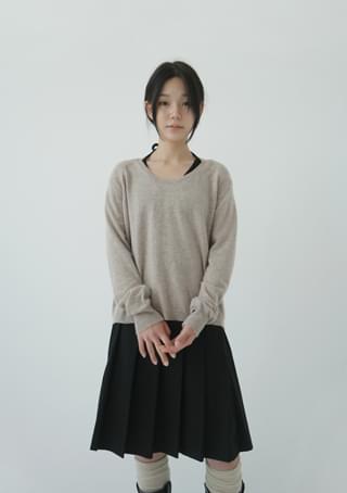 cotton midi pleats skirt