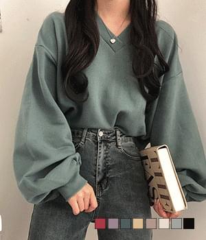 위드 브이넥 벌룬소매 맨투맨