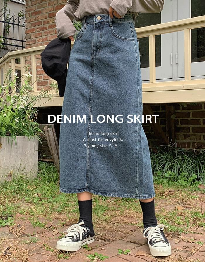 Aviv Long Denim Skirt