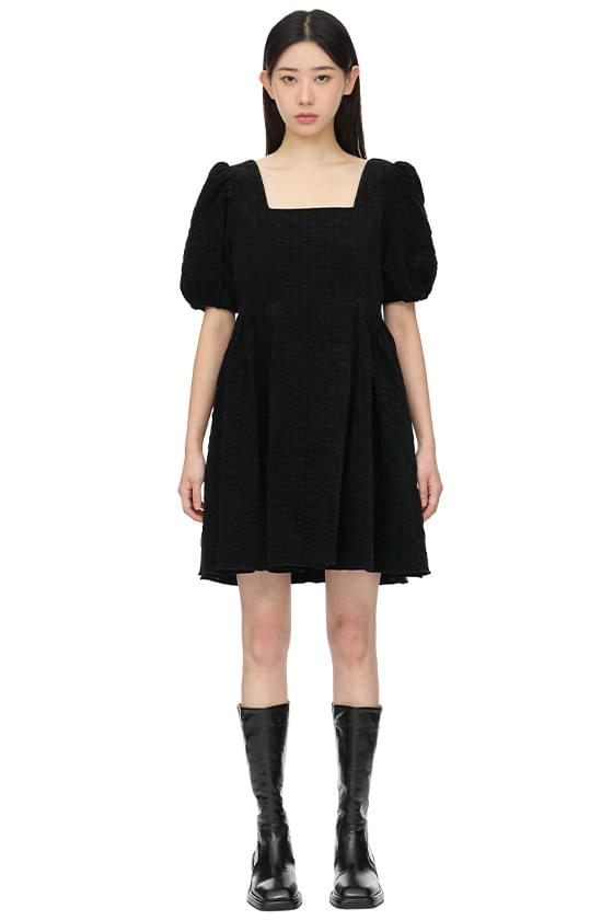 corduroy square-neck puff short dress