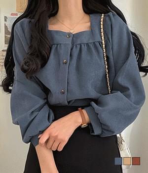 로렌 스퀘어넥 피치 블라우스