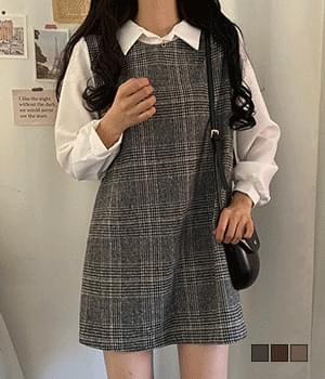 피뇽 카라 체크 미니 원피스